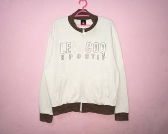Zeldzaam!! Le Coq Sportif trui met groot logo en speltborduurwerk en rits