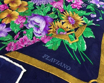 Foulard Vintage En Soie 100% Artisanal Flaviano - Motif Batik Coloré, Idéal Toutes Saisons