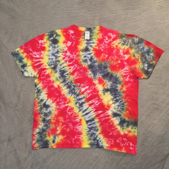 red and yellow tie dye shirt