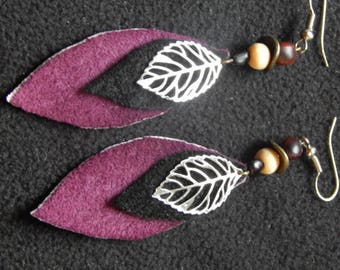 boucles d'oreilles pendantes feuilles cuir bijoux de créateur
