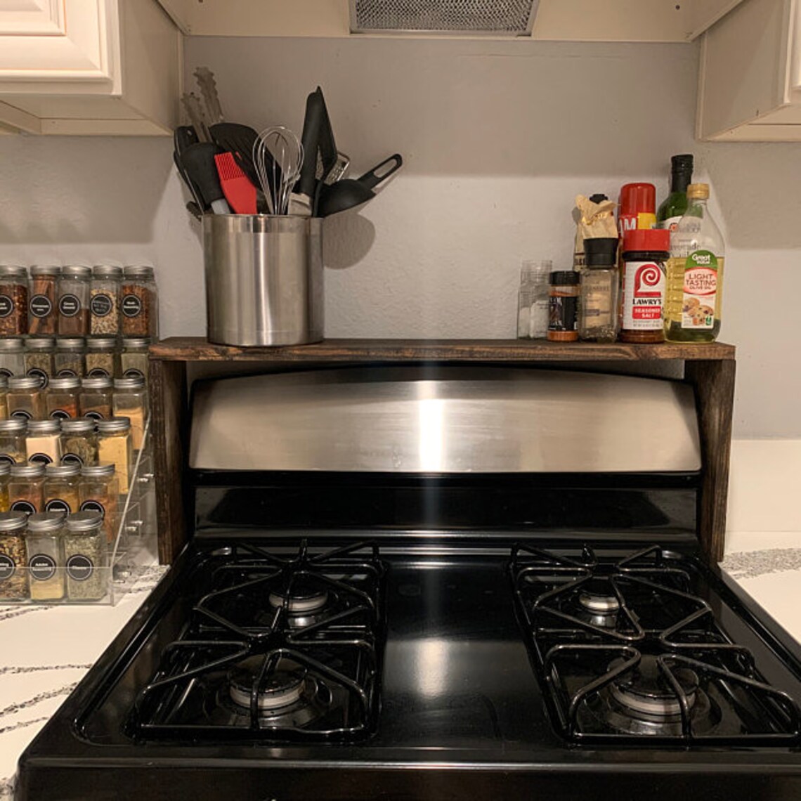 Wooden stove top spice rack Wooden kitchen shelf Etsy