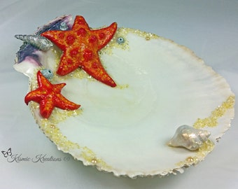 Starfish Delight Handcrafted Shell Dish/Soap Dish/Ring/Jewelry Dish/Objets d'Art/OceanTreasure/Home Decor/Beach Cottage[KBSC03]