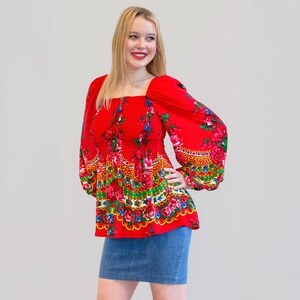 Danuta Smocked Red Slavic Top