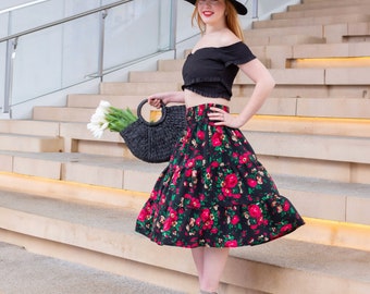 Maja Black Rose Midi Skirt