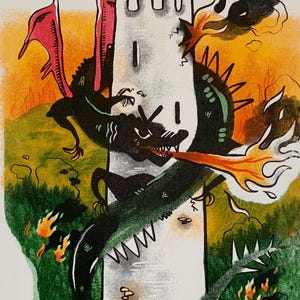 Fearsome Dragon Risograph Print