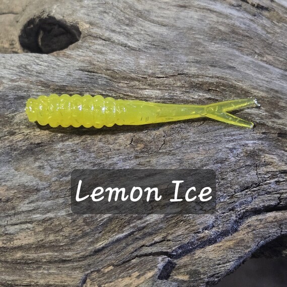crappie lures ice fishing 2.5 Inch Crappie Fork - Lemon Ice - Pack of 8 Soft-plastic Lures