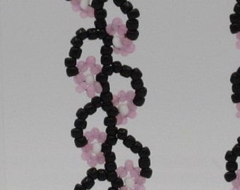 Floral, Daisy Chain, Pink, Black, Silver, Dangle/Drop Earring