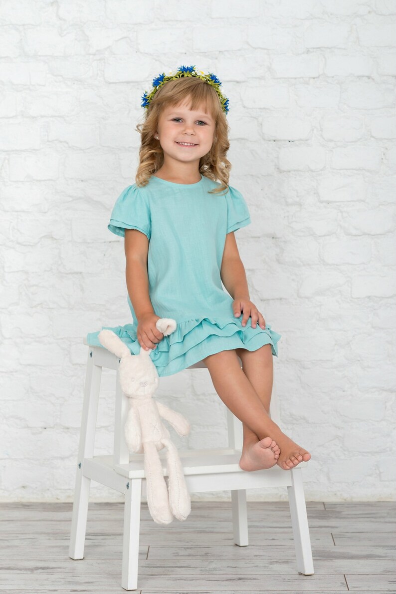 Toddler Linen Dress for Toddler in Turquoise Birthday Dress Etsy