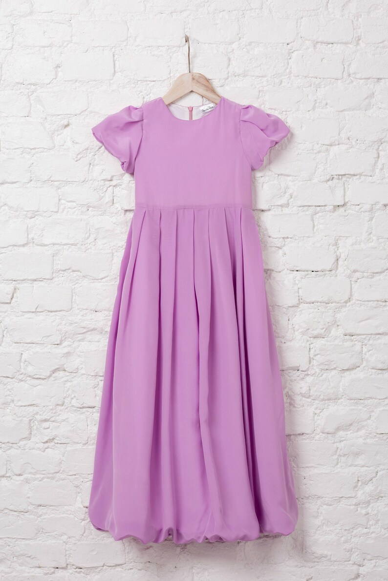 Flower Girl Dress With Puff Sleeves Silk Flower Girl Dress in Etsy
