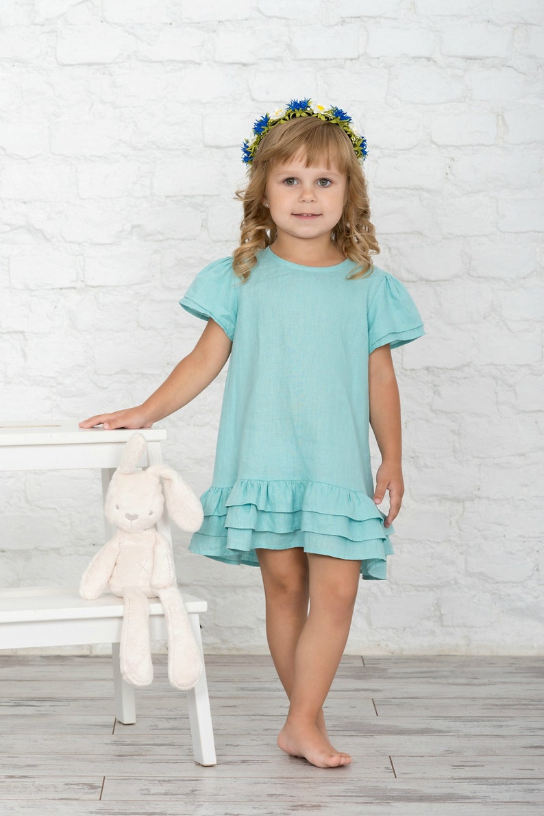 Toddler Linen Dress for Toddler in Turquoise Birthday Dress Etsy
