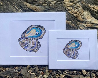 Oyster Watercolor Print: Matted Fine Art Print