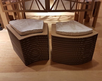 Pouf cartone, seduta robusta, cuscino imbottito, raso gio ponti, morbido e comodo, modulare, onda