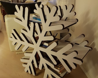 Fiocco di neve, porta cd e libri, cartone bianco multistrato. Arredamento per la casa. Regalo natalizio. Smontabile e riponibile in armadio