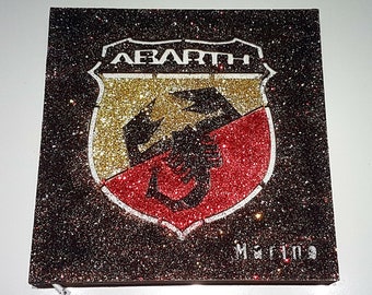 Abarth wood lamp. Abarth symbol. LED lamp, glitter, hang or lean.