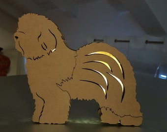 Lampada cartone cane. Razza Bobtail. Led 12v a batteria. Luce per ambienti.