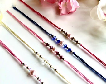 925 Sterling Silver & Swarovski Crystal Pure Cotton Rakhis for Rakshabandhan