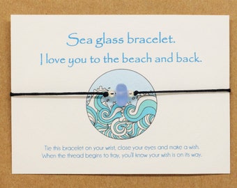 Sea Glass Friendship Bracelet, Recycled Cotton Cord, Message Card