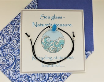 Recycled Upcycled Sustainable Eco friendly. Gift for teenage girl Best Friend gifts. Sea glass Wish bracelet Friendship anklet. Message card