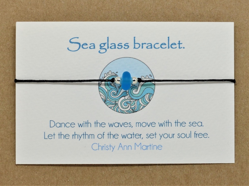 Gift for teenage girl Teenager gifts. Sea glass Friendship bracelet & message card. Colour choice Recycled Upcycled Eco friendly Sustainable image 2