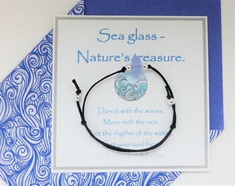 Gifts for teenagers. Teenage girl gift. Sea glass Wish bracelet Friendship anklet. Message card. Recycled, Upcycled Sustainable Eco friendly