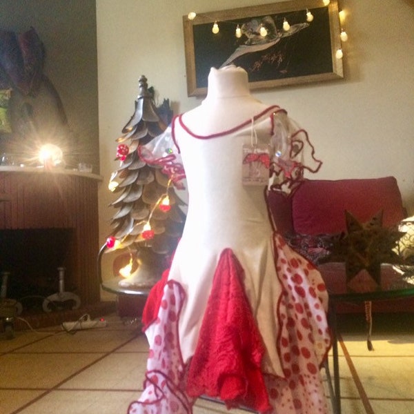 Robe fillette noël ,robe enfant pois,robe réveillon ,robe princesse ,rouge et blanche ,fée