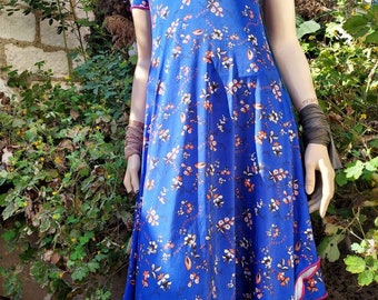 Summer dress, small flower dress, blue dress,
