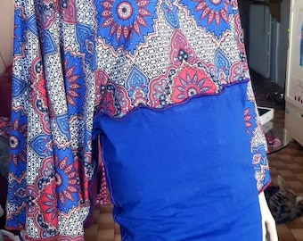 Tunique femme colorée,top bleu motifs