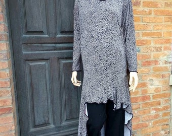 Grey women's tunic, original tunic, printed top