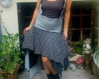 Long skirt straps, feel skirt, black and grey skirt, mid-length skirt