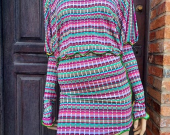 Multicolored women's tunic, colorful women's top, long-sleeved tunic