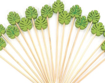 100/Pack - Party Supplies 4.72inch/120mm Disposable Cocktail Fruit Palm Leaf Bamboo Picks