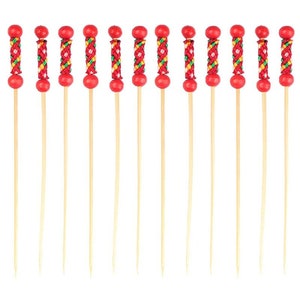 Pacote com 200 - Palitos descartáveis de bambu trançado vermelho para festa, 4,72 polegadas/120 mm, para coquetel