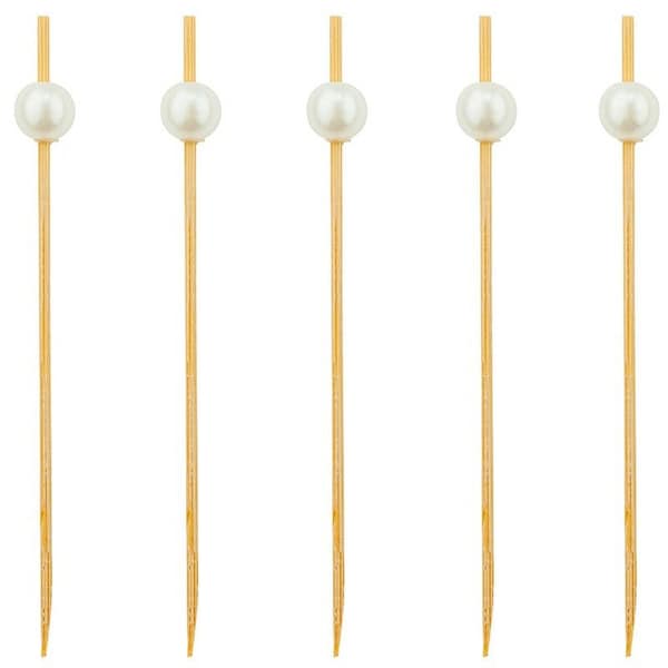 200/Pack - Party Supplies 4.72inch/120mm Disposable Cocktail Fruit White Pearl Bamboo Picks