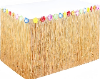 Hawaiian Luau Grass Table Skirt for Tiki Bar Decorations Luau Decorations Supplies for Moana Hawaiian Tropical Jungle Party