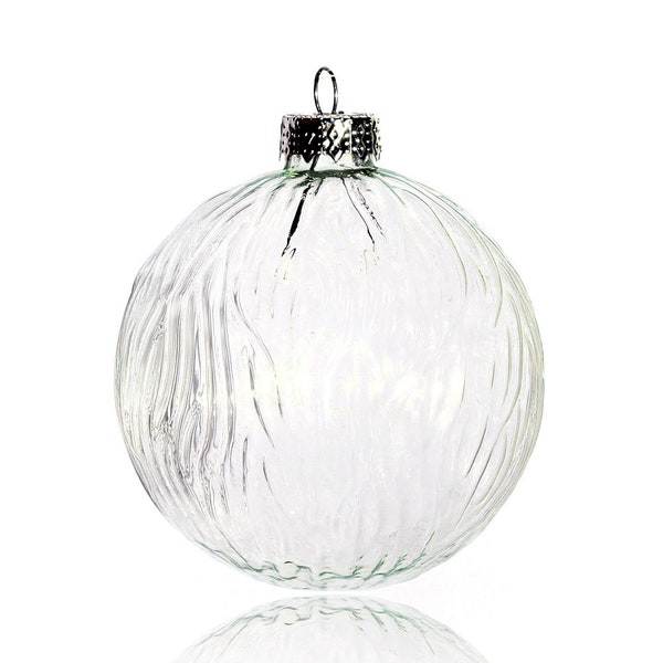 5 Pieces x DIY Paintable Fillable Home Xmas Christmas Decoration Ornament 3.15 Inch (80mm) Glass Ribbed Thread Stripe Ball