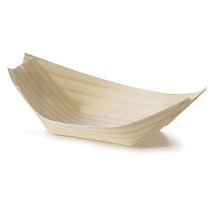 50 Pieces - Party Supplies Disposable Tableware 6.69Inch (170mm) Natural Wood Biodegradable Food Boat Plate