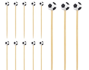100/Pack - Party Supplies 4.72inch/120mm Disposable Cocktail Fruit Soccer Football Bamboo Picks Skewers