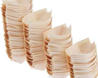 100 Pieces - Party Supplies Disposable Tableware 3.15Inch (80mm) Natural Wood Biodegradable Food Boat