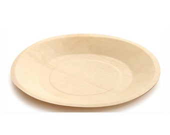 10 Pieces - Party Supplies Disposable Tableware 5.9inch/150mm Natural Wood Biodegradable Round Serving Plate