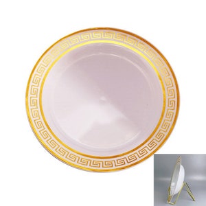 10 Pieces - Party Supplies Disposable Plastic Tableware, 7.48''/190mm Gold & Ivory Dessert Plate