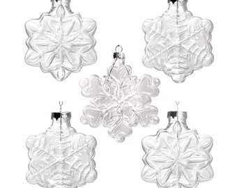 5 Pieces x DIY Paintable Fillable Home Xmas Christmas Decoration Ornament 4.3 Inch (110mm) Assorted Glass Snowflake