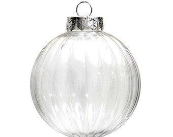 20 Pieces x DIY Paintable Shatterproof Fillable Home Xmas Christmas Decoration Ornament 3.15 Inch (80mm) lastic Melon Ribbed Stripe Ball