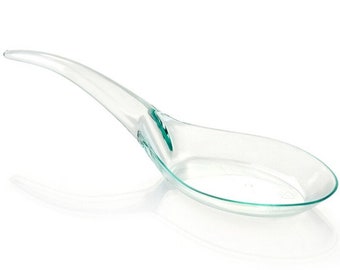 200 Pieces - Party Supplies Disposable Plastic Tableware, 4.7*1.0in (120*25mm) Transparent Green Wave Dessert Spoon
