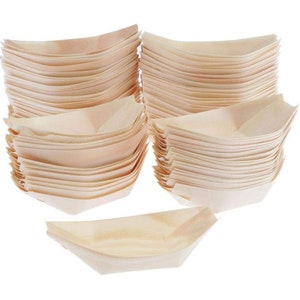 100 pezzi - Forniture per feste Stoviglie usa e getta Piatto per barche per alimenti biodegradabile in legno naturale da 5,12 pollici (130 mm)