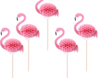 100 Pieces Cocktail Drink 5.7 Inch (14.5cm) Flamingo Picks Cupcake Toppers for Tropical Hawaiian Party Decoration