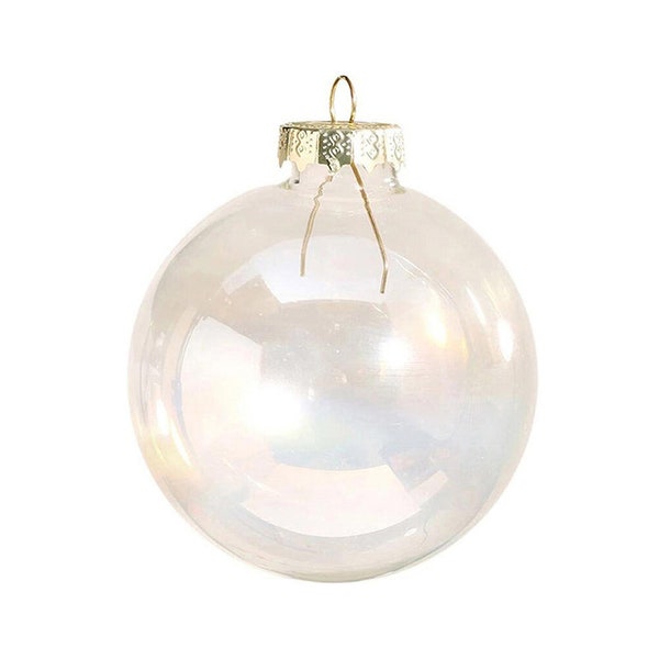 10 Pieces x DIY Paintable Fillable Home Xmas Christmas Decoration Ornament 2.6 Inch (66mm) Iridescent Glass Sphere Ball