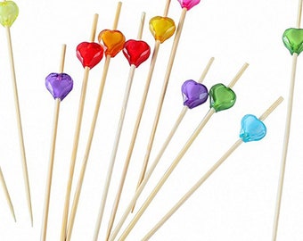 100/opakowanie – artykuły imprezowe, jednorazowe patyczki bambusowe do koktajli, brzoskwini, cukierków, serduszek, 4,72 cala/120 mm