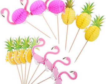 100 Pieces Pineapple Flamingo Picks, Wooden Cocktail Party Toothpicks, Appetizers Sandwich Appetizer Cupcake Food Picks