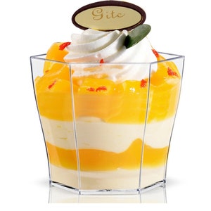 100 pezzi - Stoviglie monouso in plastica per feste, mini coppette da dessert esagonali da 2,0 oz (60 ml/80*75 mm)
