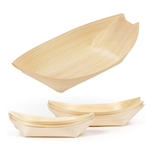 50 Pieces - Party Supplies Disposable Tableware 8.66Inch (220mm) Natural Wood Biodegradable Food Boat Plate
